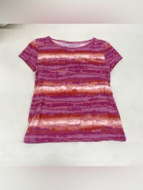 Relativity Short Sleeve Striped Crewneck Top - Pink, Red & White